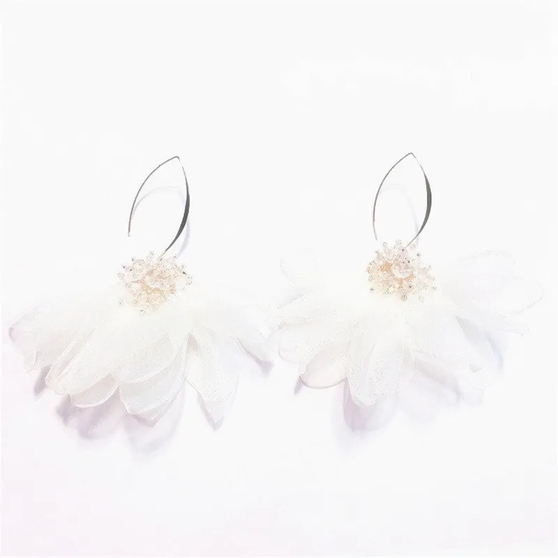 Женские большие серьги в Корейском стиле с шифоновым цветком модные шикарные