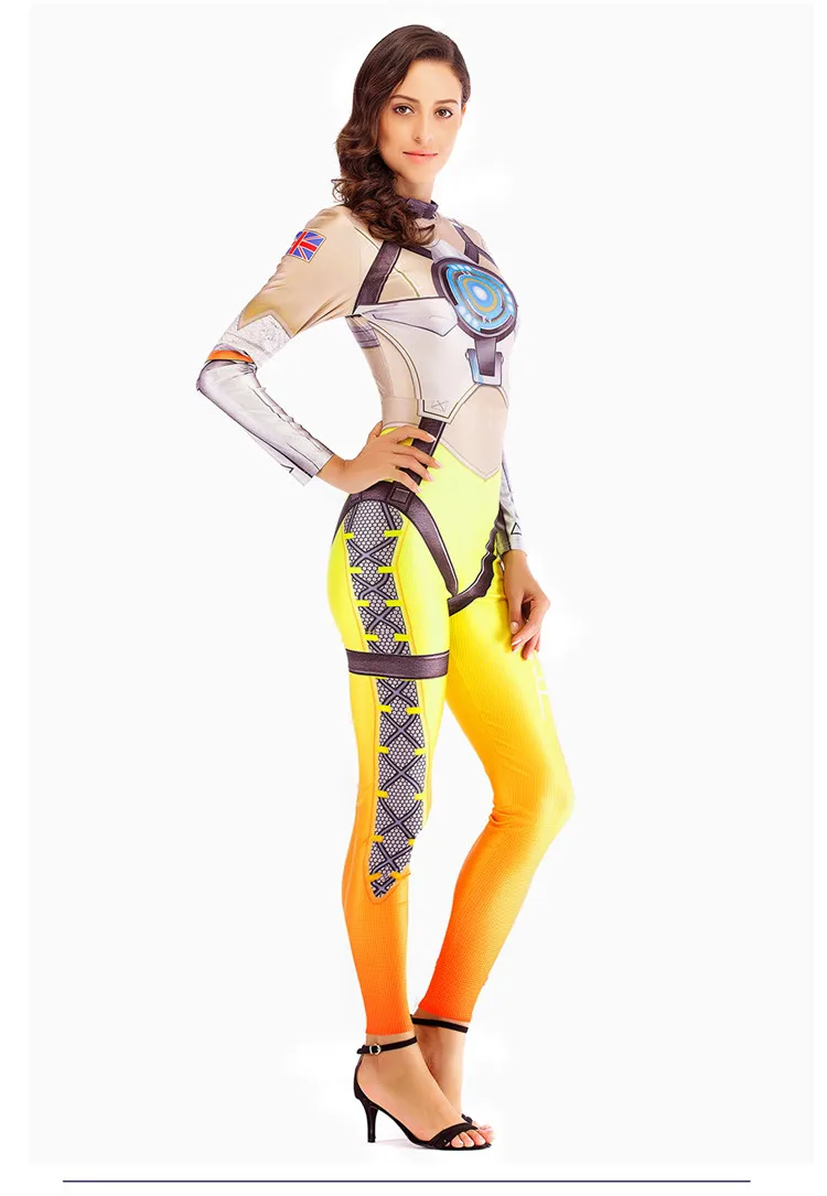 Игра OW супергерой костюм для вечеринки Tracer Copslay женщины zentai 3D полный принт спандекс боди сексуальный комбинезон костюмы на Хэллоуин
