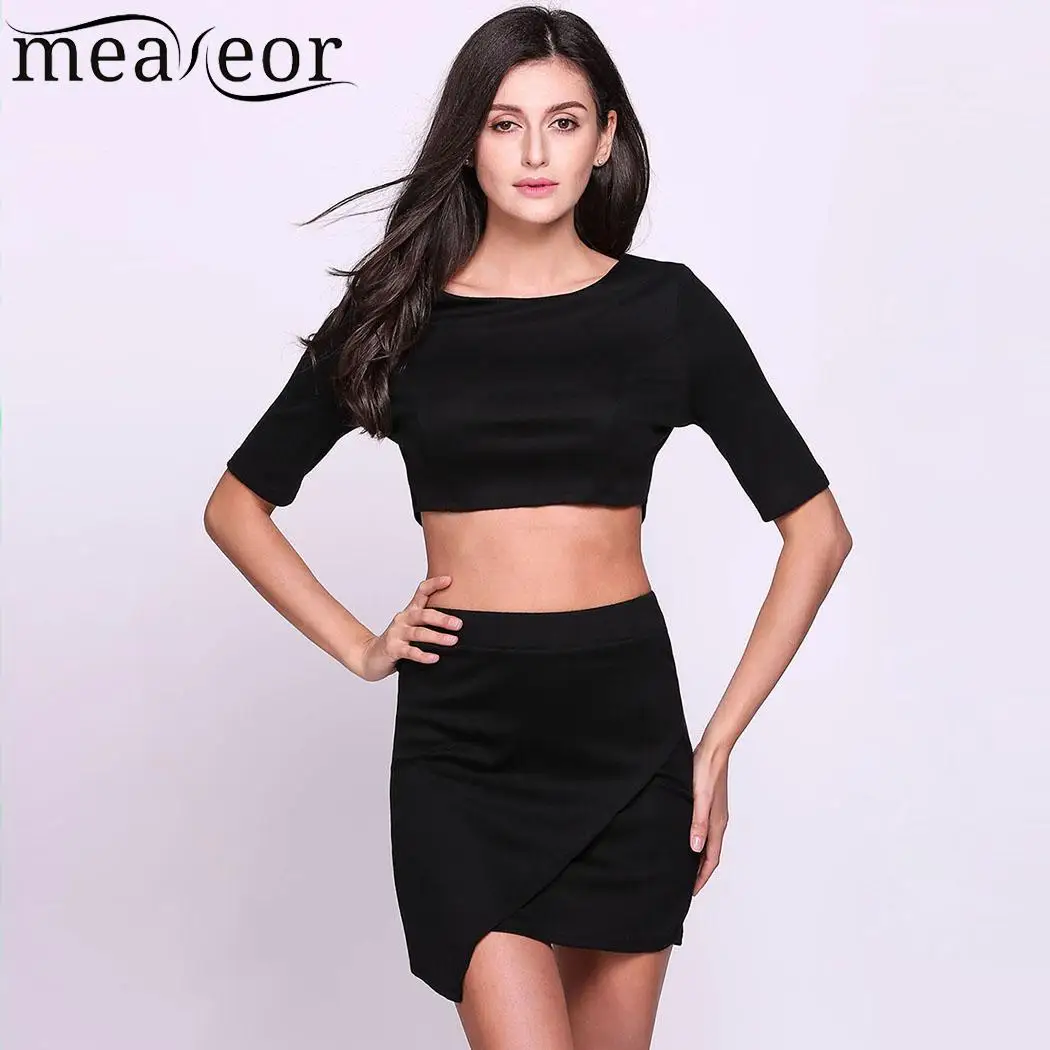 Юбка половины рукав укороченный топ и Обёрточная бумага Bodycon Твердые