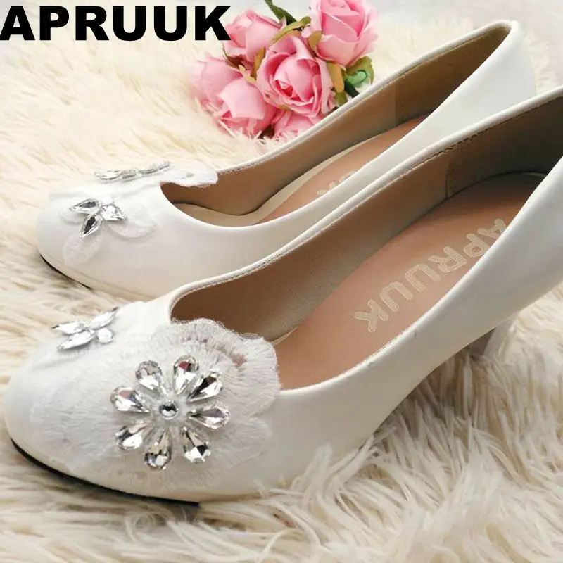 

Platforms high heeled white wedding shoes silver crystal rhinestones lace wedding shoes bride fashion plus size bridesmaid shoe