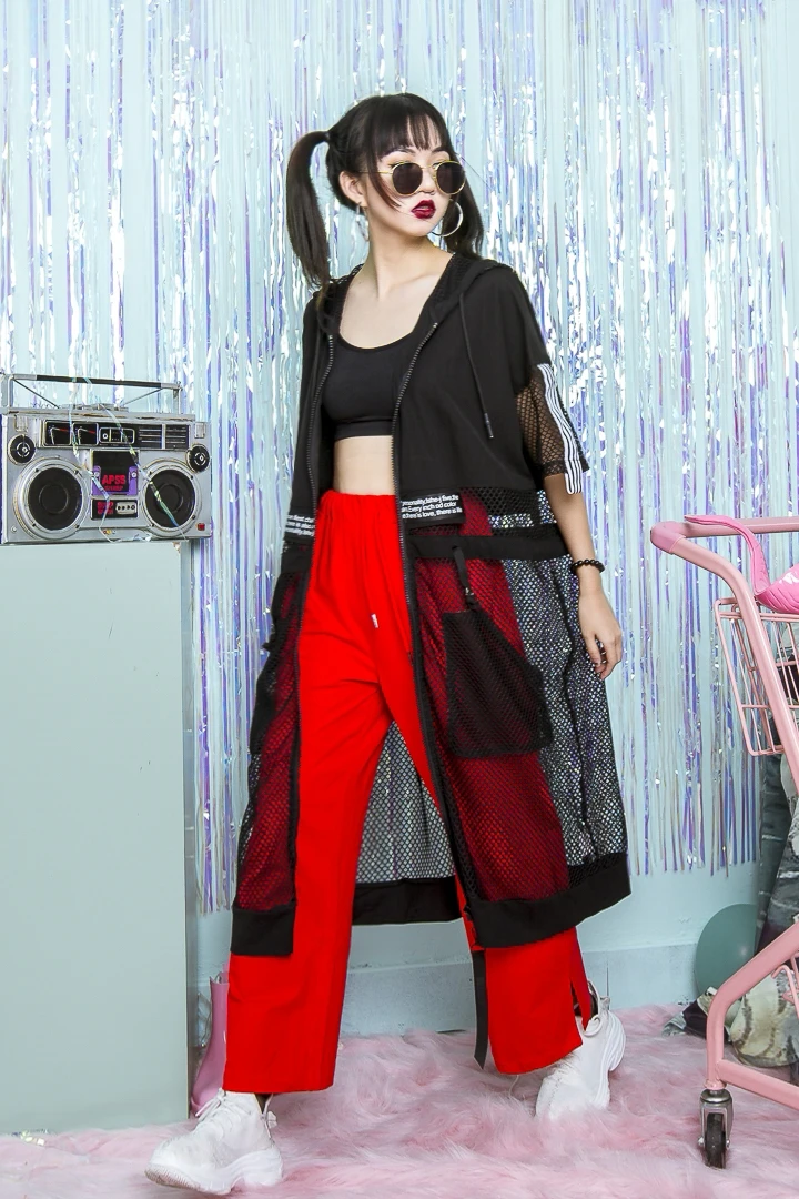 Jasmine summer volume port wind design personality hooded mesh hollowed long пальто с короткими рукавами. | Женская