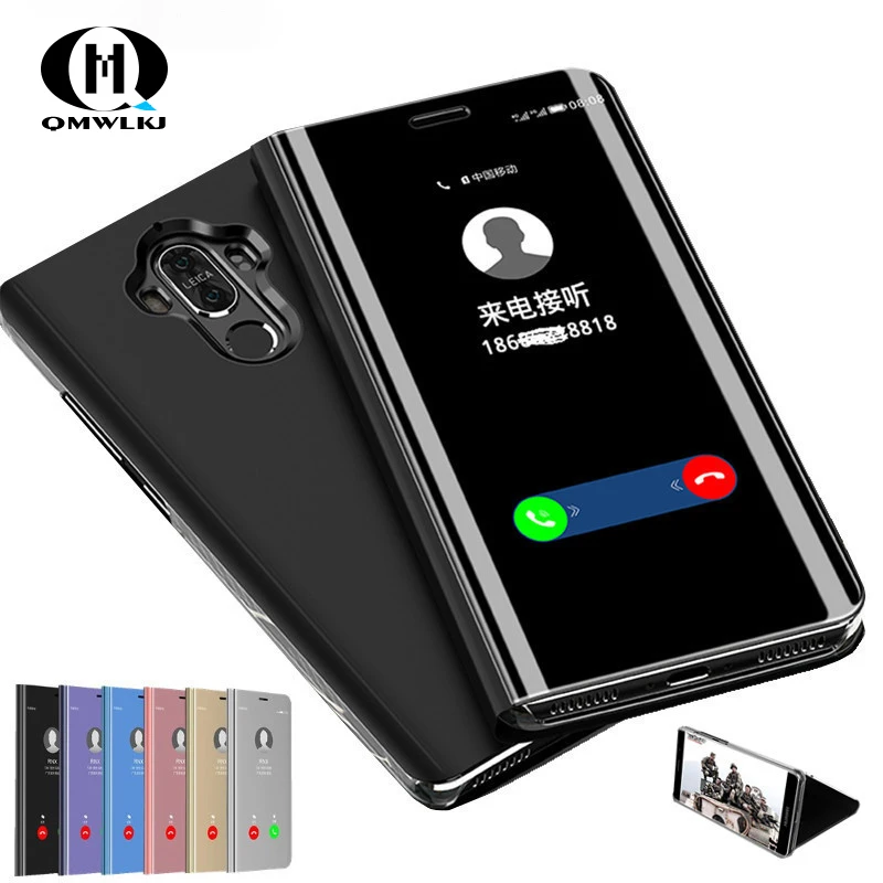 Роскошное умное зеркало с откидной крышкой кожаный чехол для Huawei Mate 8 9 10 P20 P30 Pro Lite