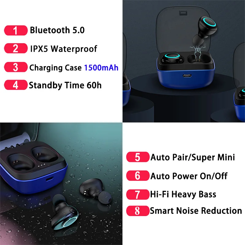 Наушники вкладыши TWS с Беспроводной гарнитуры Bluetooth 5 0 наушники IPX5