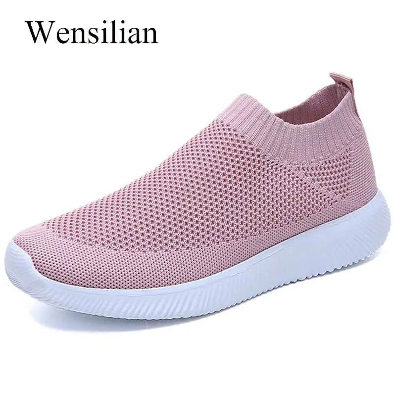 Кроссовки-носки женские сетчатые вязаные Вулканизированная плоская подошва без