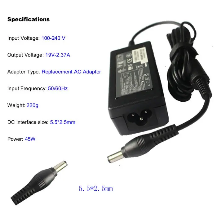 JIGU адаптер переменного тока для ноутбука TOSHIBA 19V 2.37A 45W шнур питания зарядное