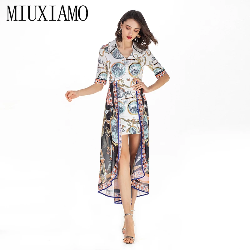 MIUXIMAO Новое модное летнее платье для подиума женское ретро с коротким рукавом с цветочным леопардовым принтом винтажное платье Женское vestidos