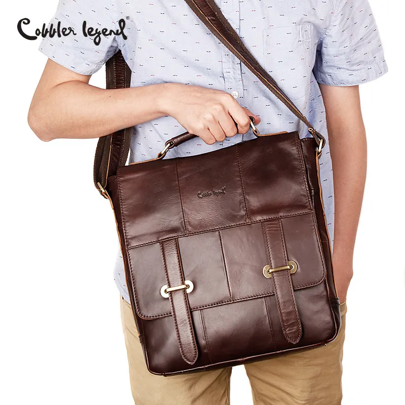 Cobbler Legend Brand Retro Men Genuine Leather Handbag for Male College Crossbody Brown Fashion Bags Laptop Business Bag