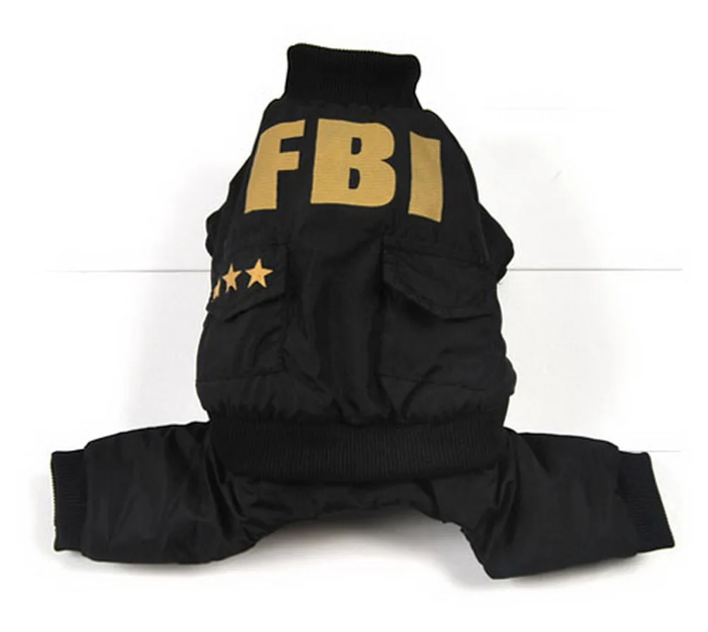 FBI карьера Собака Комбинезон вниз пальто четыре ноги наряд Одежда для собак для маленьких собак открытый бег костюм