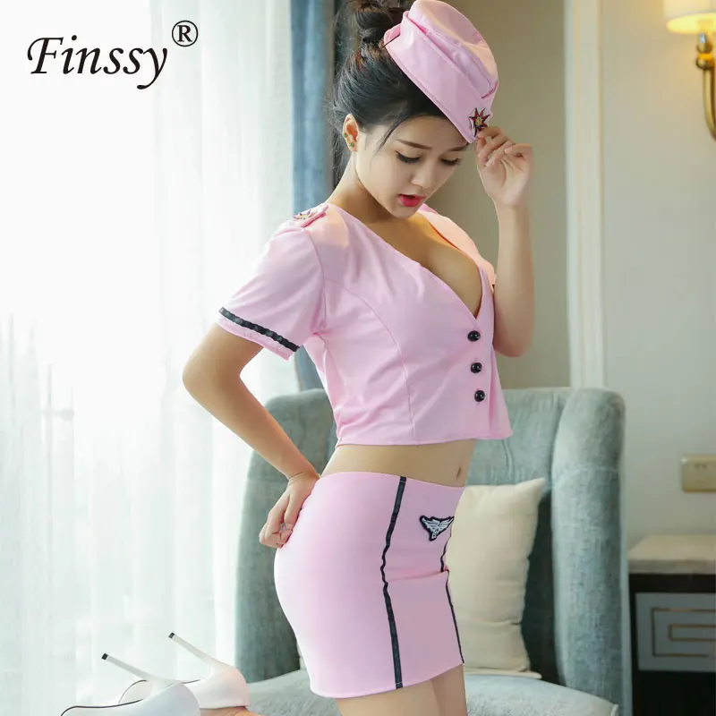 Сексуальный женский костюм стюардесс с глубоким V образным вырезом|Праздничные