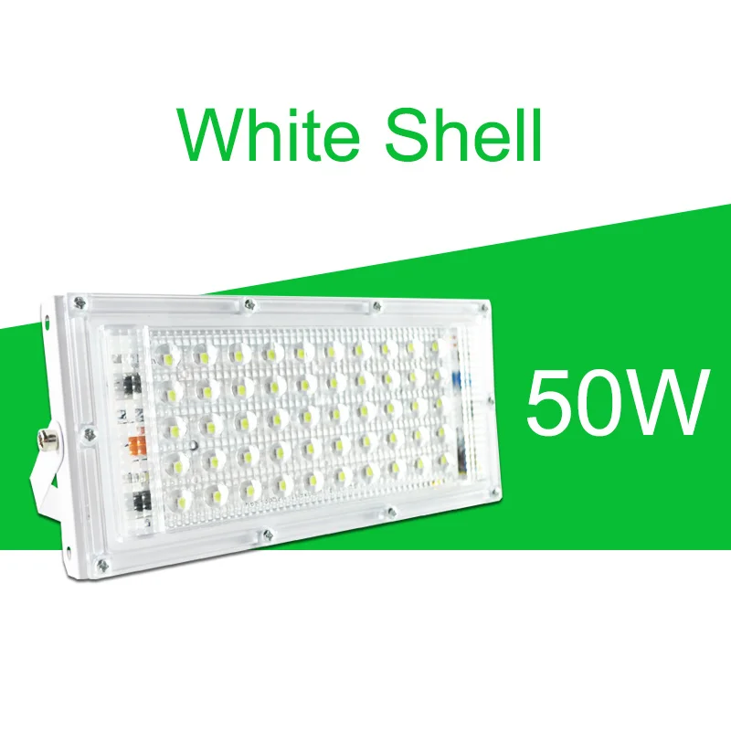 50W White Shell LED Flood Light 50W 100W 150W 200W Floodlight AC 220V 240V LED street Lamp waterproof IP65 outdoor Lighting led cob spotlight - Испускаемый цвет: 50W White Shell