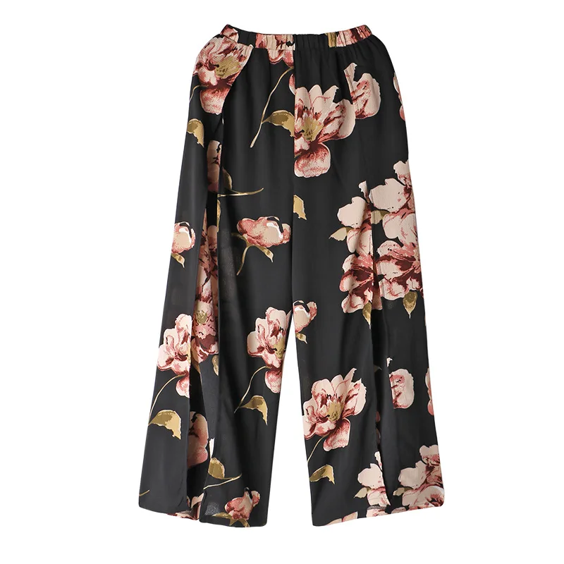 Высокая талия Сплит широкие брюки для женщин 2019 Лето boho талии свободные длинные