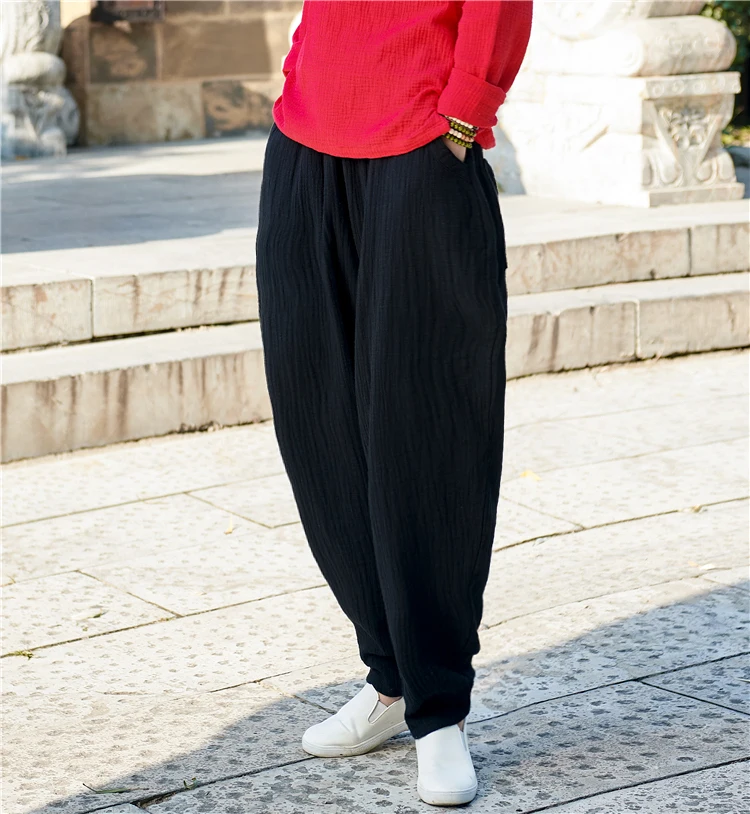 Pantalon femme ete, весенние и летние штаны, брюки в английском стиле, свободные штаны-шаровары из хлопка и льна, pantalones mujer verano