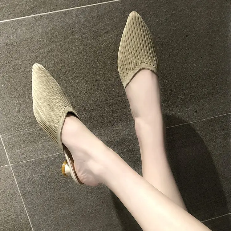 Женские тапочки сетчатые женские туфли на низком каблуке Модные домашние с