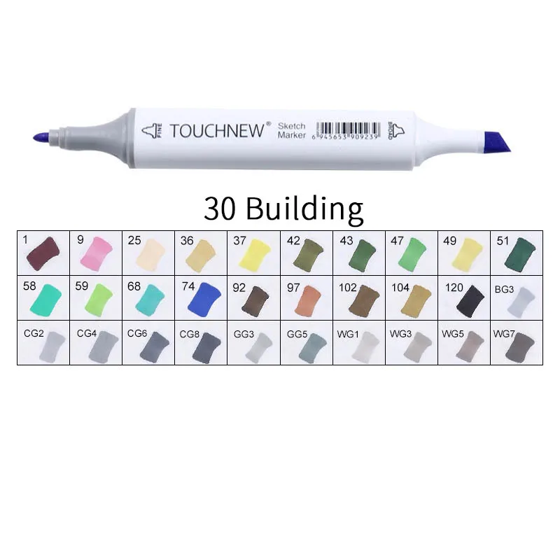 white 30 Building Touchnew Набор цветных копировальных маркеров спиртовые ручки, маркеры для рисования товары для рукоделия кисть манга для рисования акриловый дизайнерский набор ручек для студентов - Цвет: white 30 Building