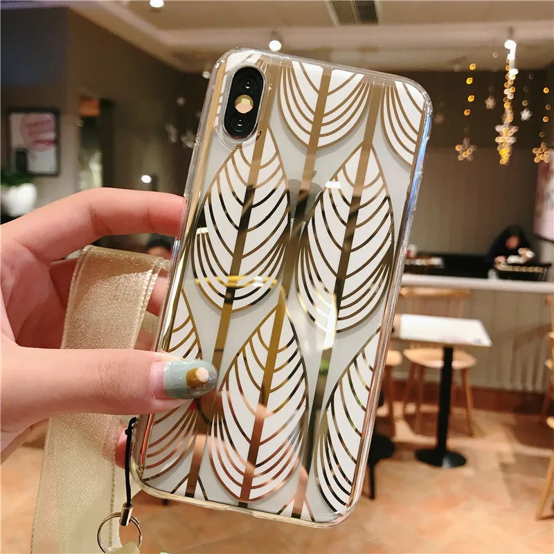 Luxirous Electroplated case for iphone XS Max iPhone 11 Pro 6 6s clear 7 plus 8 X XR flower glod leaves |
