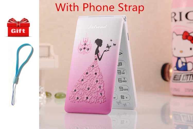 Прекрасный милый Флип Мобильный телефон Fsmart Satrend D11 2,4 дюймов экран Quad band GSM большая русская клавиатура мобильный телефон для девушки леди - Цвет: Pink Add Starp