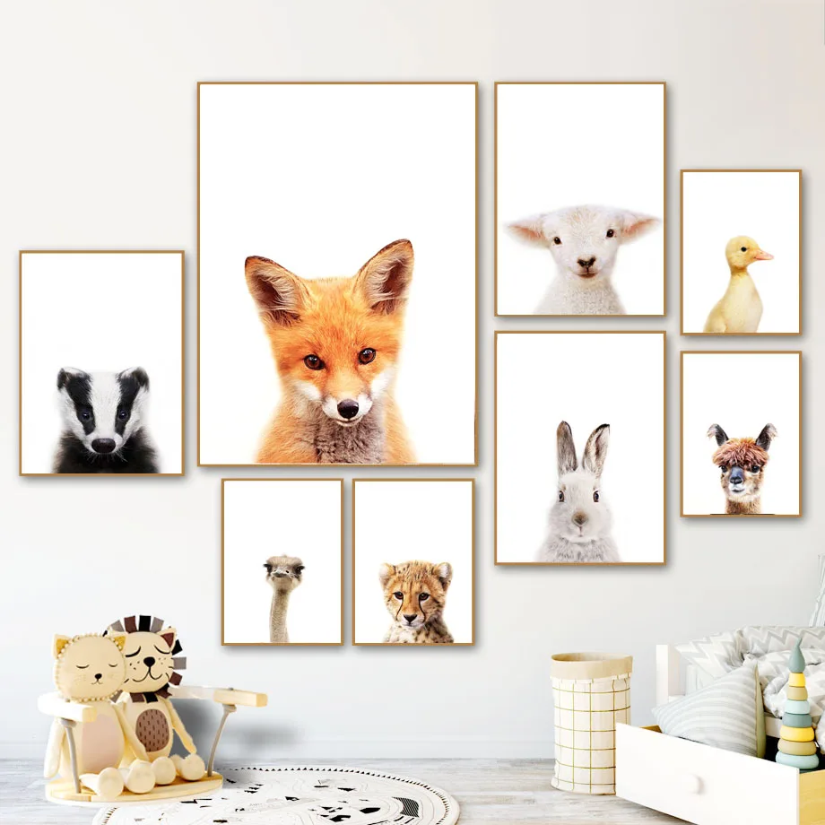 Nordic Плакаты и принты лисы страуса из альпаки овечий Тигр Животные Wall Art холст