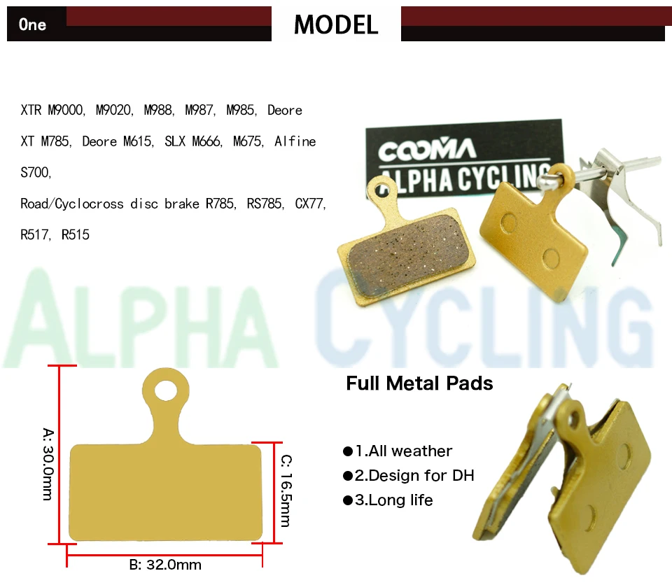 Bicycle Disc Brake Pads for Shimano XT-R M985 M988 Deore XT M785 SLX M666 M675 M615 Alfine S700 Gold 10 Pairs | Спорт и развлечения