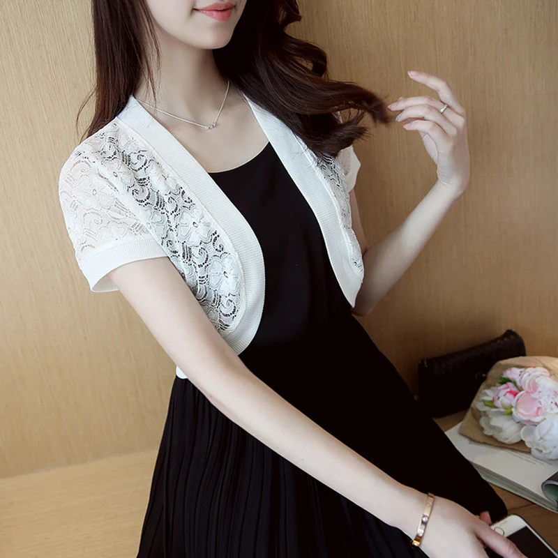 Hollow Out Summer Women V-Neck Knitted Casual Short Sleeve Cardigans Sweaters Lady Knitting Lace Open Stitch Shawl Outwear 0611 |