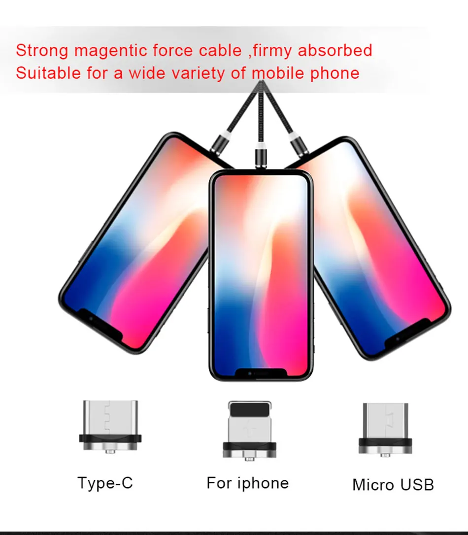 NOHON 3 в 1 кабель для быстрой зарядки на магните для iPhone X 7 8 6 Xiaomi 4 Lighting 8 Pin Micro usb type C магнитные кабели для зарядки