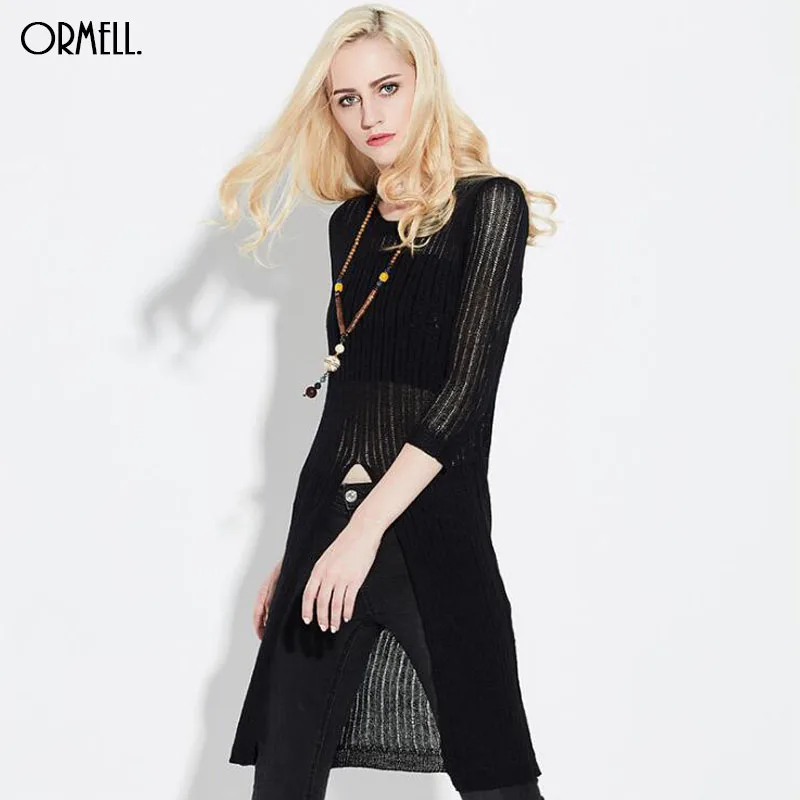 Ormell/ повседневные пуловеры, свободный красный/белый/черный трикотажный свитер с длинными рукавами и круглым вырезом