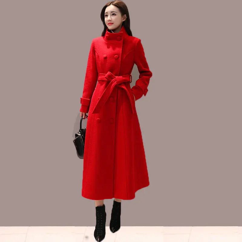 Двубортное модное длинное шерстяное пальто для женщин Manteau Femme осень зима Макси