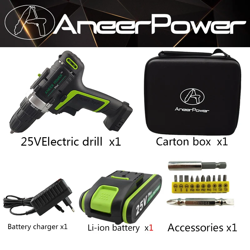 1 battery 25 в плюс Электроинструмент Аккумуляторный шуруповерт Мини дрель электрические батареи мини Дрель аккумуляторная шуруповерт сверло ручная дрель - Цвет: 1 battery