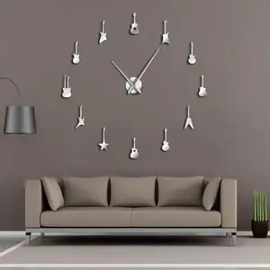 Часы настенные гигантские сделай сам с гитарой, большие настенные часы, украшение для музыкальной комнаты, без рамки, с большой иглой, в стиле рок-н-ролл, с гитарой