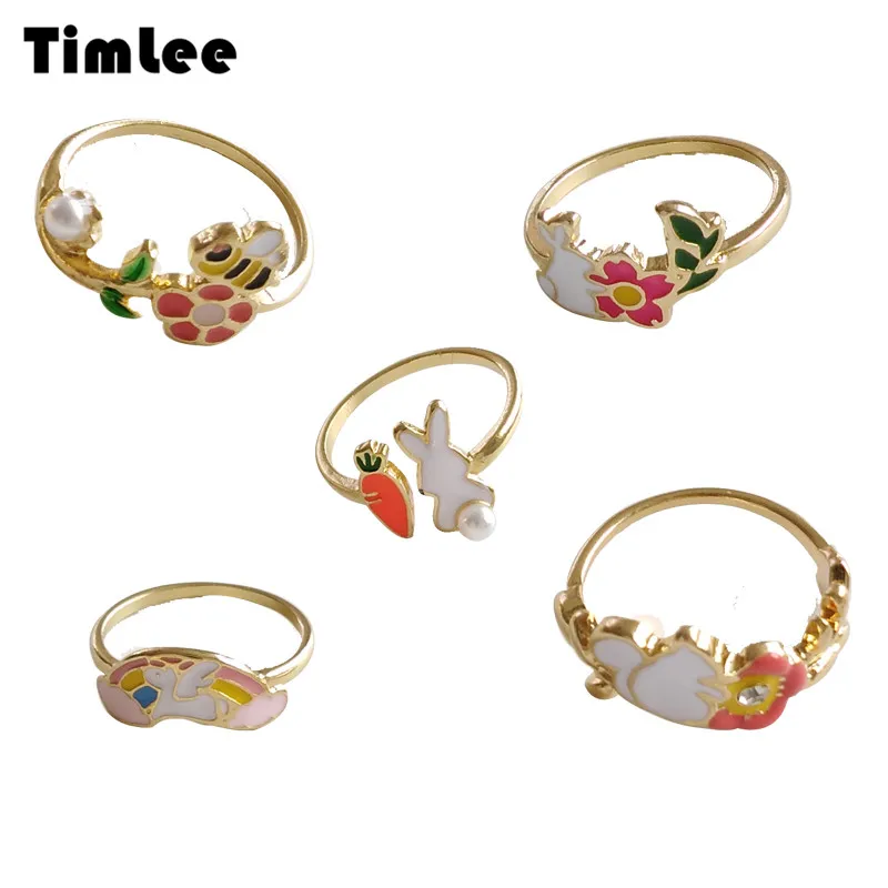 Timlee R050 Free shipping Cartoon Cute Animal Horse Squirrel Flower Honeybee Alloy Finger Female Rings Fashion Jewelry Wholesale | Украшения