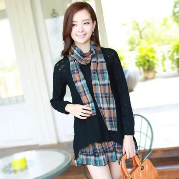 Платье плиссировка винтажный осень женщины вязание свободного покроя шотландка