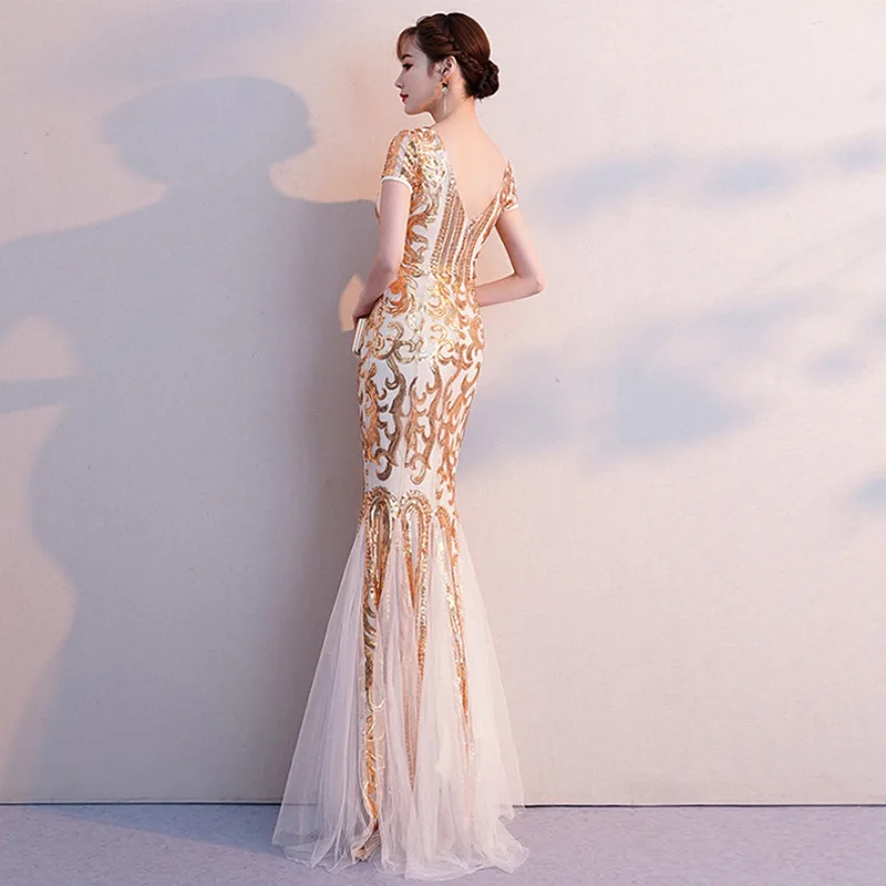 Женское длинное платье Ципао в китайском стиле элегантное облегающее восточном