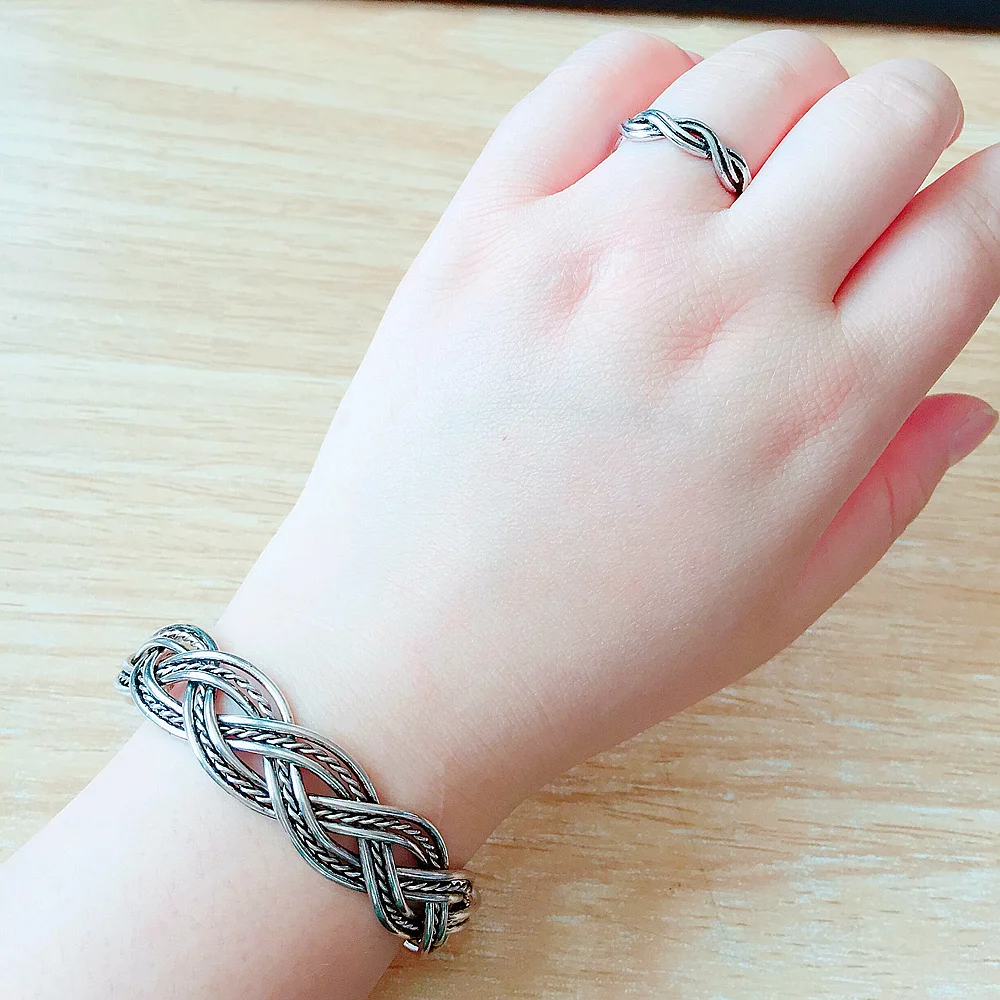 Женский винтажный комплект ювелирных изделий Открытый браслет на запястье с