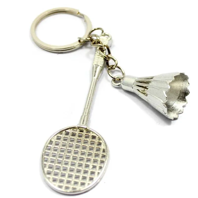 1 piece Antique Bronze Silver Metal Badminton Racket Keychain Trendy Cute Mini For Woman Man Car Sports key Ring Gifts | Дом и сад