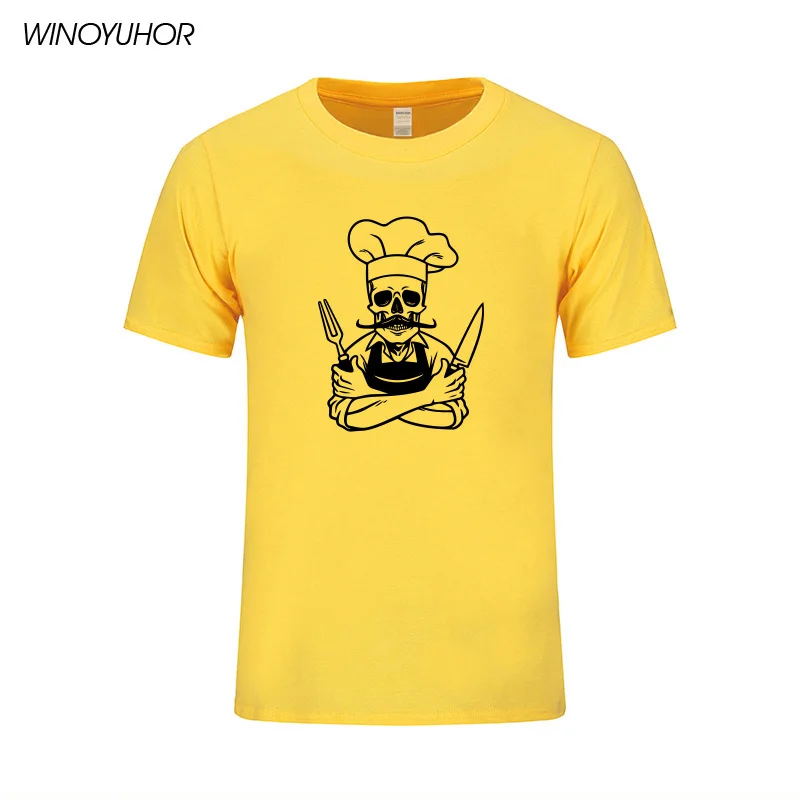 Мужская хлопковая футболка с коротким рукавом и принтом череп шеф повара|t shirts for