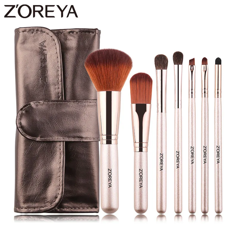 

Zoreya Brand 7pcs Synthetic Hair Makeup Brushes Foundation Eye Shadow Powder Angled Brow Concealer Sponge Makeup Brush Set