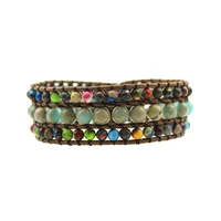 exclusive natural onyx leather wrap bracelet wholesale vintage weaving beaded cuff bracelet stone jewelry