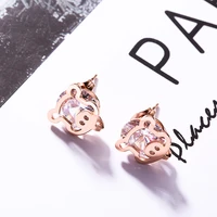 fashion jewelry accessories cartoon pig set zircon titanium steel earrings rose gold allergy earrings wholesale