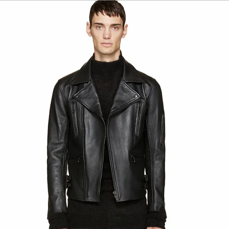 

Мужская кожаная куртка из натуральной кожи, черная куртка из натуральной кожи, Весна-Осень 2016