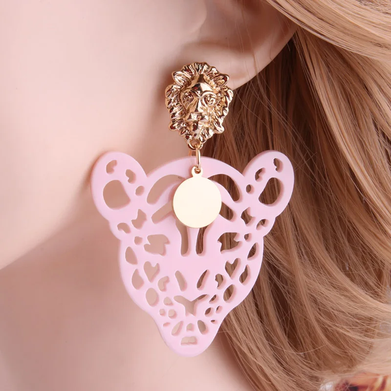 apricot NeeFu WoFu Drop Leopard Серьги с изображением Льва ювелирная смола сладкий большая серьга большой длинный Brinco серьги Oorbellen Рождественский подарок - Окраска металла: apricot