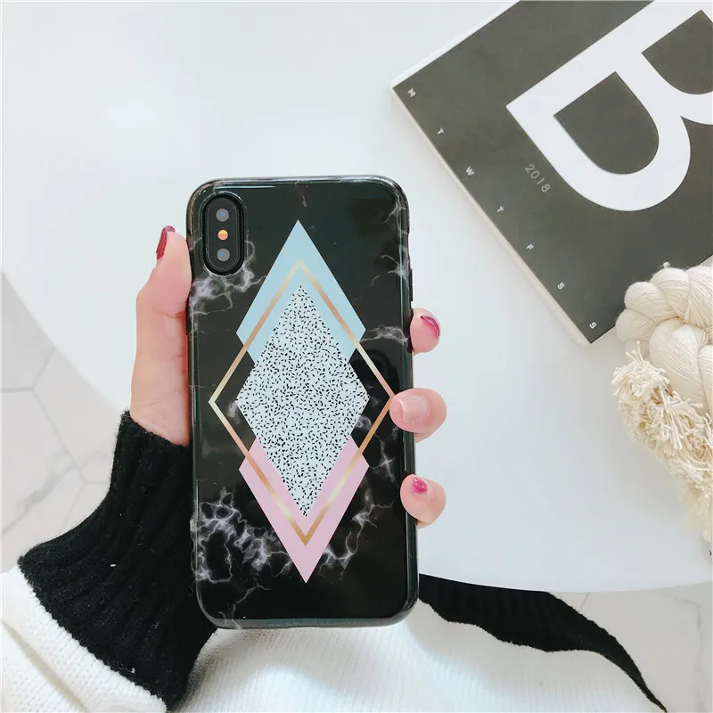 Мраморный чехол для телефона iPhone X 10 с геометрическим узором 6S 6 7 8 Plus забавные