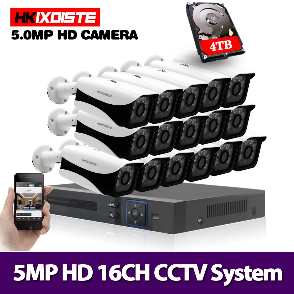 5 МП в 1 16 каналов H.265 + DVR с шт. Мп HD TVI умные цилиндрические камеры защитой от