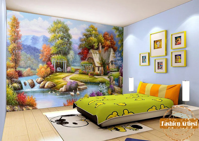 Пользовательские мультфильм детей Лебедь в реке обои росписи Сказочный Дом