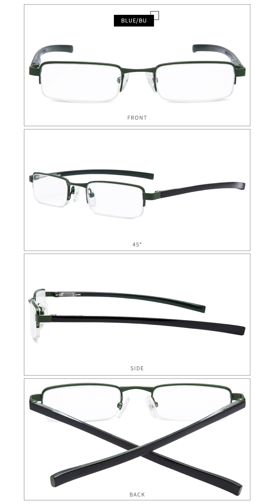EYEGUARD Half-Rim металлический каркас Мини-объектив очки для чтения унисекс с жестким чехлом