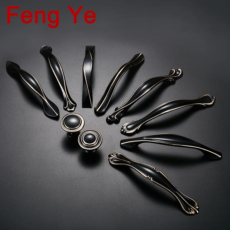 Feng Ye Zinc Handle Fuji black Cabinet Knobs And Handles Furniture Drawer kitchen Closet Door Dresser Knob PULL Hardware|Ручки шкафа| |