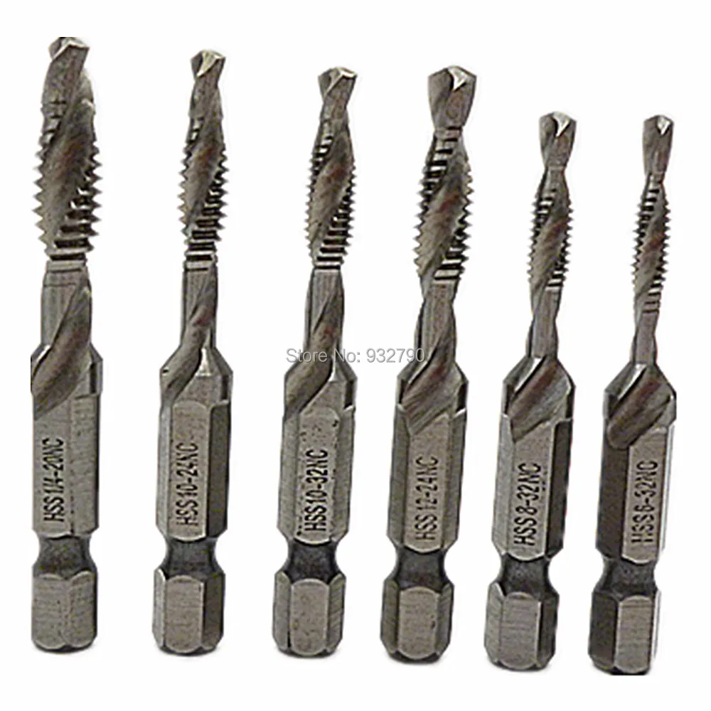 6pcs SAE Drill Tap Countersink Set Combination Deburr Bit 1/4&quot Quick Change Hex Kit Tapping Deburring Bits | Инструменты