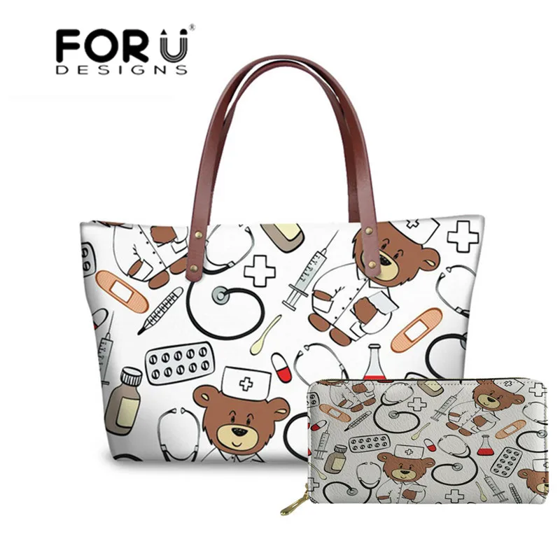 FORUDESIGNS/сумки с короткими ручками; женская сумка с принтом медсестры и медведя; Большая вместительная Повседневная Сумка-тоут; женская сумка на плечо для девочек - Цвет: YQ1029ALZ21