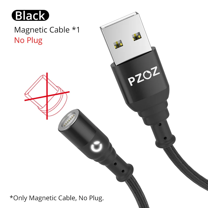 1m Black NO Plug PZOZ магнитная зарядка Micro USB кабель магнитный кабель usb type C зарядка для айфона зарядка usb c шнур для зарядки телефона - Цвет: 1m Black NO Plug