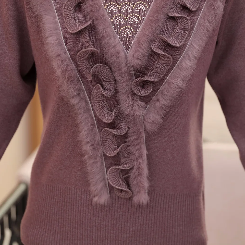 Женский кашемировый свитер ASLTW большого размера с длинным рукавом и треугольным