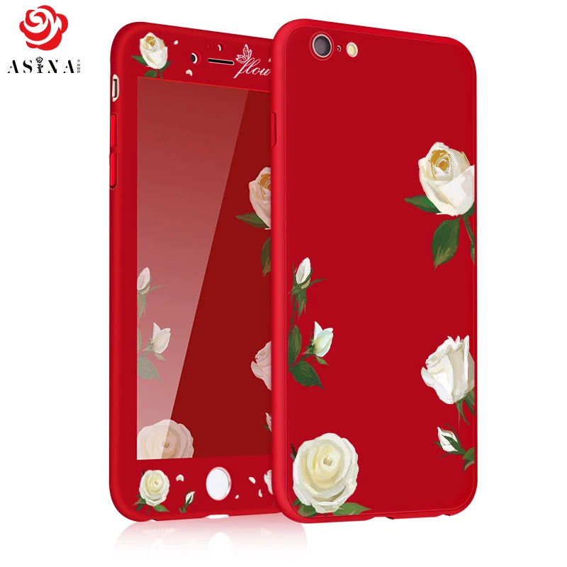 Чехол ASINA 360 с полным покрытием для iPhone 8 чехлы цветочным узором 6 6s 7 Plus X черный