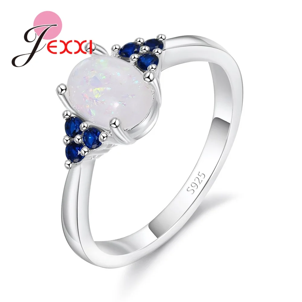 

Simple Styles Beautiful Round White/Dark Blue Crystal Stones Women Daily Party 925 Sterling Silver Finger Rings